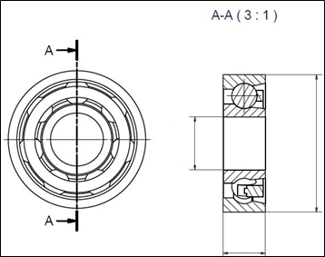 Technische Zeichnung eines Radialrillenkugellagers von igus