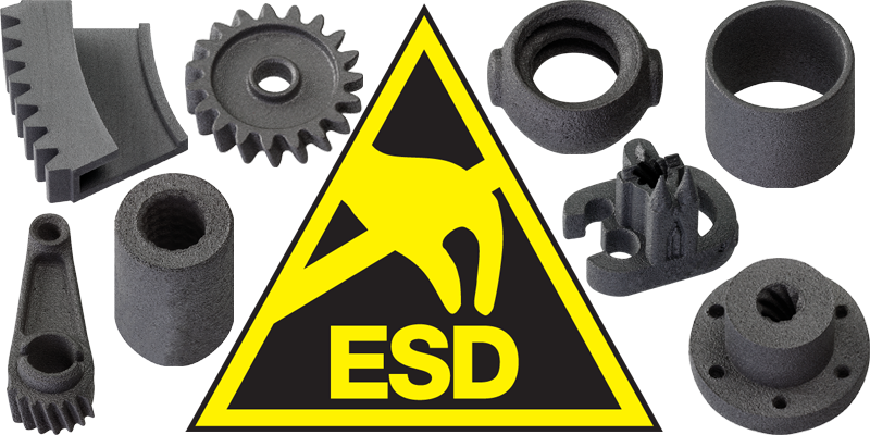 Assortment of 3D printed components using igus SLS powder with ESD properties